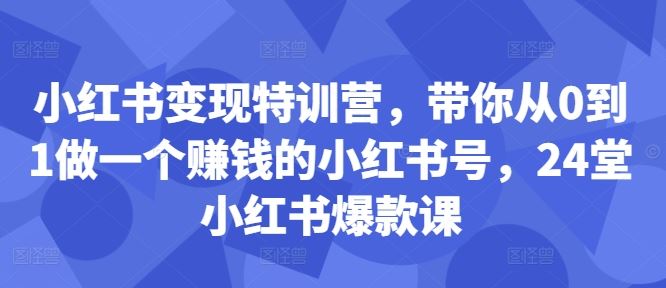 小红书变现特训营,带你从0到1做一个赚钱的小红书号,24堂小红书爆款课