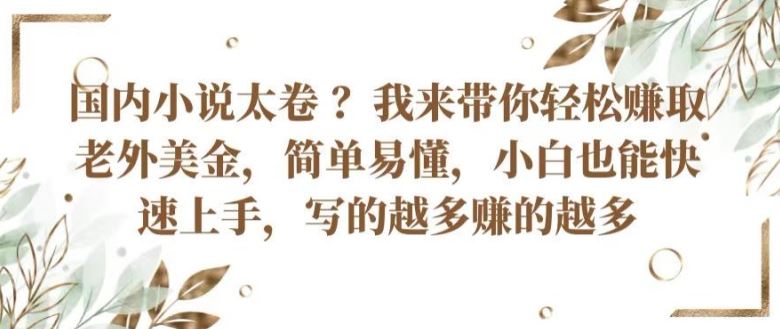 国内小说太卷 ?带你轻松赚取老外美金,简单易懂,小白也能快速上手,写的越多赚的越多【揭秘】-51云资源