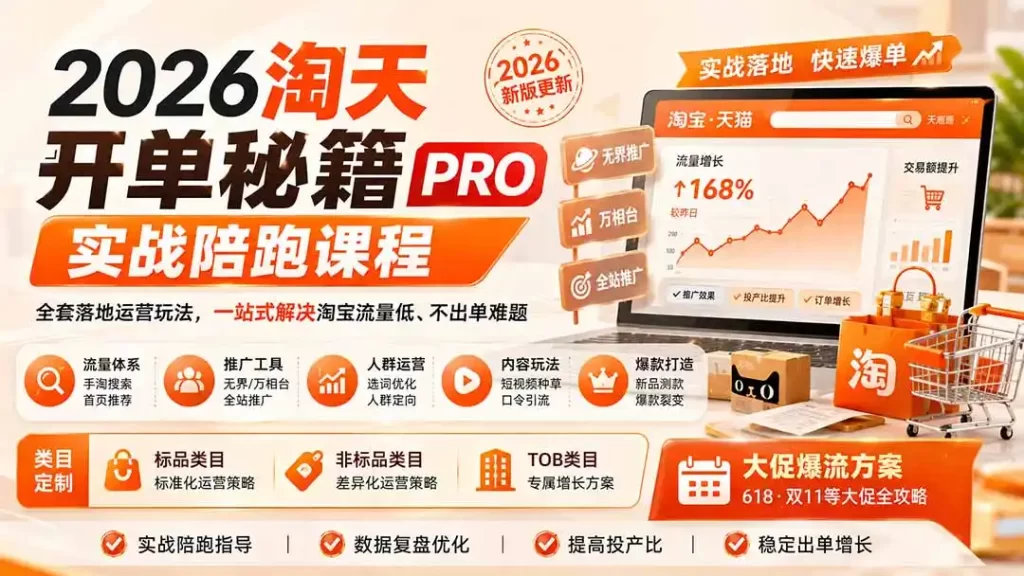 2026淘天开单秘籍PRO实战陪跑课程:全套落地运营玩法,一站式解决淘宝流量低、不出单难题(更新260823-51云资源