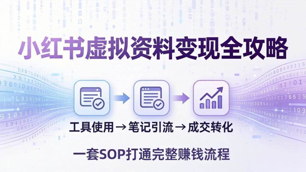 (17801期)小红书虚拟资料变现全攻略:从工具使用到笔记引流成交,一套 SOP 打通完整赚钱流程-51云资源