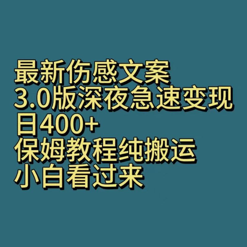 最新伤感文案3.0版深夜急速变现，日400 ，保姆教程纯搬运，小白看过来-51云资源