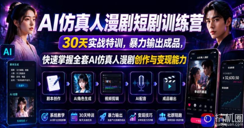 AI仿真人漫剧短剧训练营,30天实战特训,暴力输出成品,快速掌握全套AI仿真人漫剧创作与变现能力-51云资源