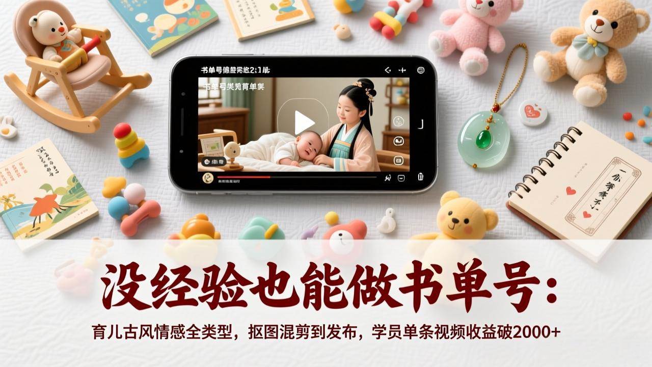(17389期)没经验也能做书单号:育儿古风情感全类型,抠图混剪到发布,学员单条视频收益破2000