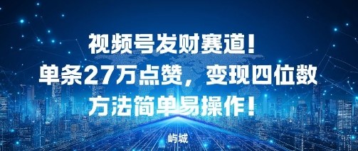 视频号发财赛道，单条27W点赞，变现四位数方法简单易操作-51云资源