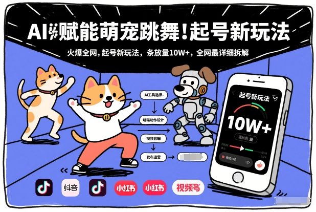 AI赋能萌宠跳舞，火爆全网，起号新玩法，条条播放量10W ，全网最详细拆解-51云资源