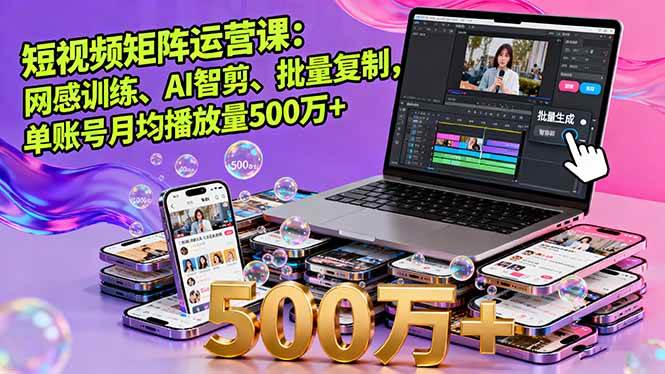 (16168期)短视频矩阵运营课:网感训练、AI智剪、批量复制,单账号月均播放量500万-51云资源