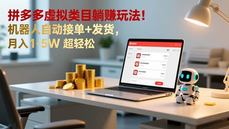 (17174期)多多虚拟类目躺赚玩法!机器人自动接单 发货,月入 1-5W 超轻松-51云资源