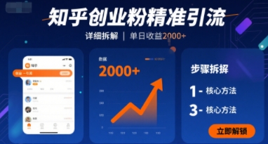 知乎创业粉精准引流,详细拆解,单日收益多张-51云资源