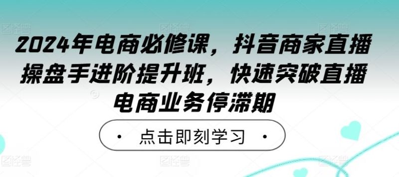 2024年电商必修课,抖音商家直播操盘手进阶提升班,快速突破直播电商业务停滞期-51云资源