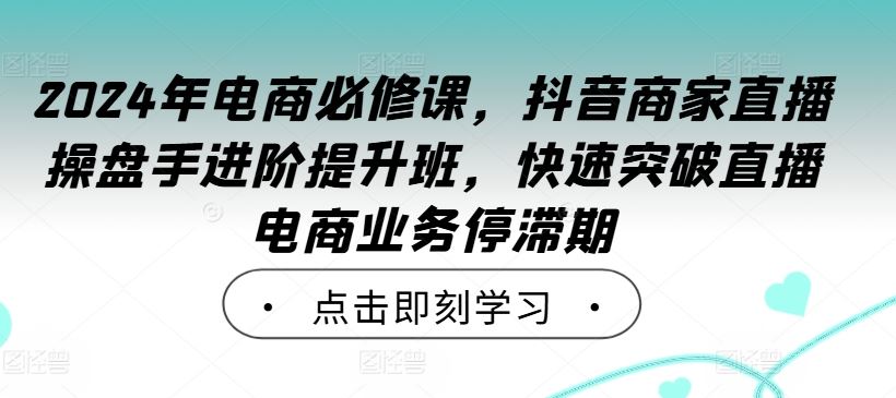 2024年电商必修课，抖音商家直播操盘手进阶提升班，快速突破直播电商业务停滞期-51云资源