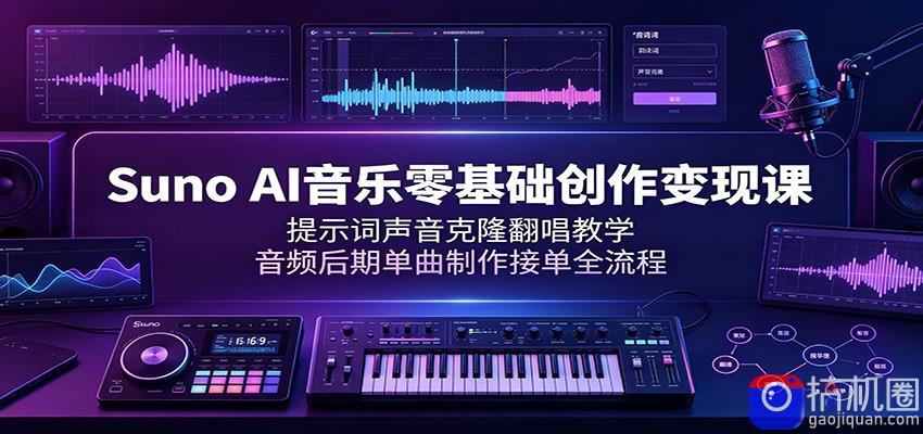 Suno AI音乐零基础创作变现课:提示词声音克隆翻唱教学,音频后期单曲制作接单全流程-51云资源