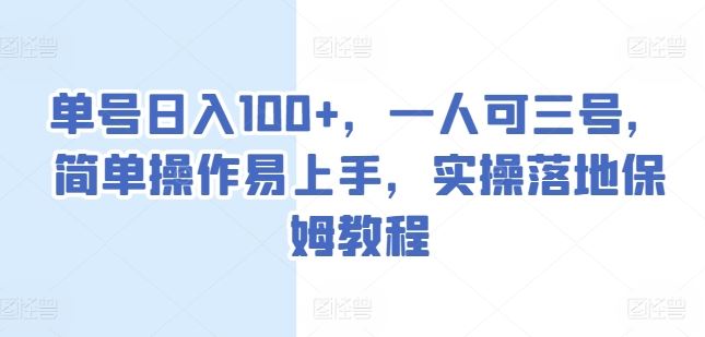 单号日入100 ，一人可三号，简单操作易上手，实操落地保姆教程【揭秘】-51云资源