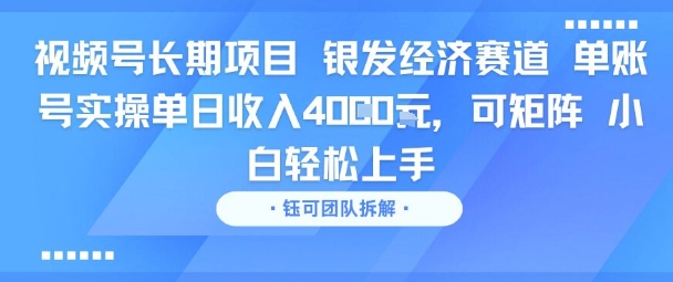视频号长期项目 银发经济赛道 单账号实操单日收入1k，可矩阵 小白轻松上手-51云资源