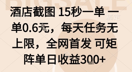 酒店截图15秒一单，一单0.6米，每天任务无上限，全网首发可矩阵单日收益3张【揭秘】-51云资源