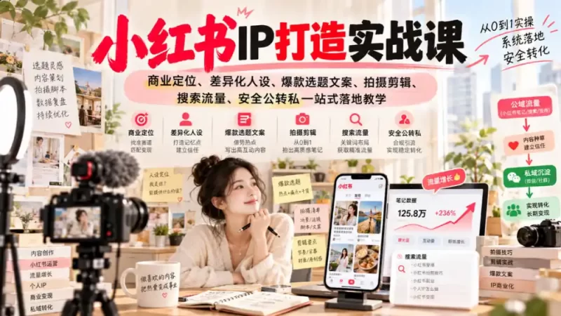小红书ip打造实战课,商业定位、差异化人设、爆款选题文案、拍摄剪辑、搜索流量、安全公转私一站式落地教学-51云资源
