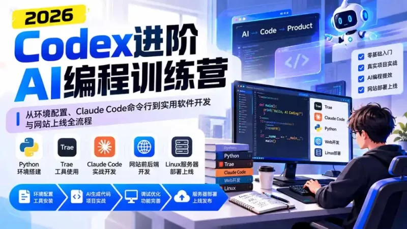 Codex进阶AI编程训练营:从环境配置、Claude Code命令行到实用软件开发与网站上线全流程-51云资源