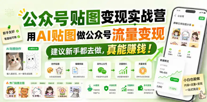 公众号贴图变现实战营,用AI贴图做公众号流量变现,建议新手都去做,真能賺钱!-51云资源