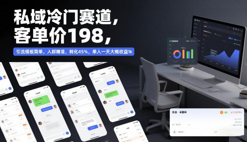 私域冷门赛道，客单价198，引流模板简单，人群精准，转化45%，单人一天大概收益1k-51云资源