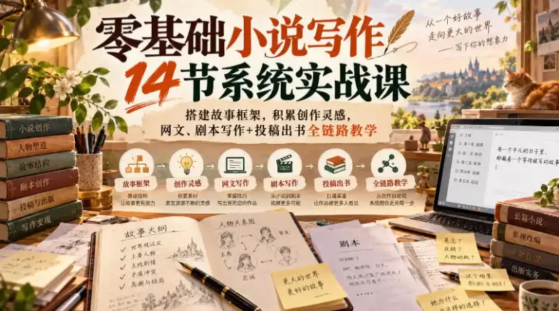 零基础小说写作14节系统实战课,搭建故事框架,积累创作灵感,网文、剧本写作 投稿出书全链路教学-51云资源
