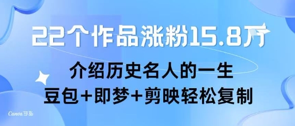22个作品涨粉15.8W ，介绍历史名人的一生 ， 豆包 即梦 剪映轻松复制-51云资源