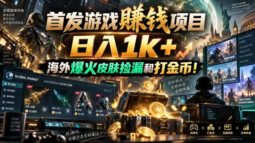 首发游戏賺钱项目,日入1k ,海外爆火皮肤捡漏和打金币!【揭秘】-51云资源