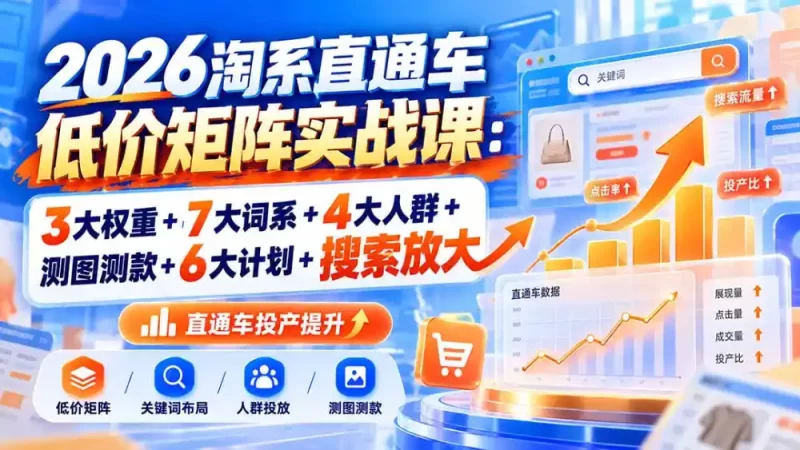 2026淘系直通车低价矩阵实战课:3大权重 7大词系 4大人群 测图测款 6大计划 搜索放大-51云资源
