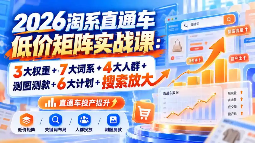 2026淘系直通车低价矩阵实战课:3大权重 7大词系 4大人群 测图测款 6大计划 搜索放大-51云资源