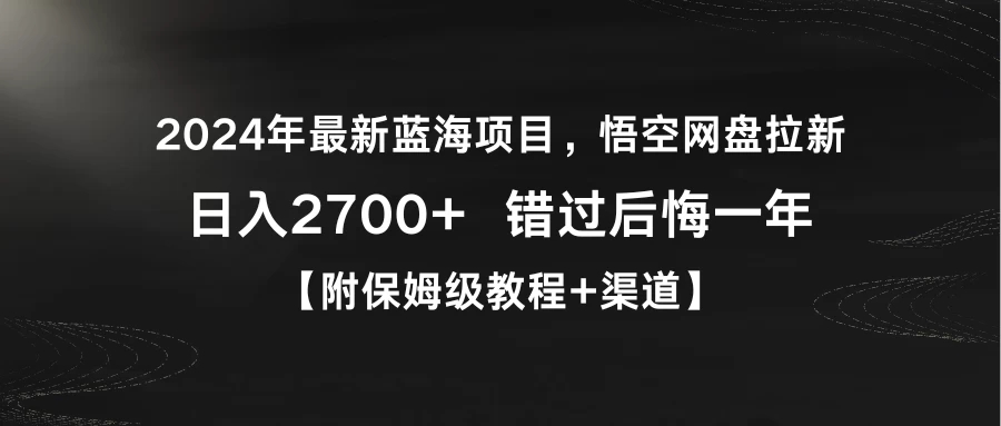 2024年最新蓝海项目，悟空网盘拉新，日入2700 错过后悔一年【附保姆级教程 渠道】