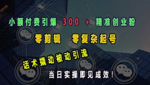 小额付费引爆 300 精准创业粉,零剪辑、零复杂起号,话术撬动被动引流,当日实操即见成效