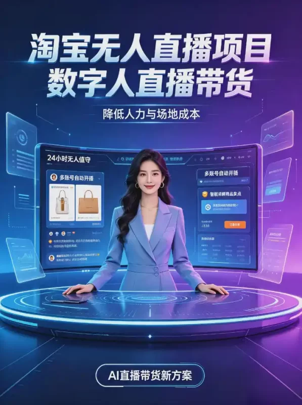 淘宝AI无人直播带货,24小时自动开播低门槛副业,无需真人长时间出镜,持续引流出单【揭秘】-51云资源