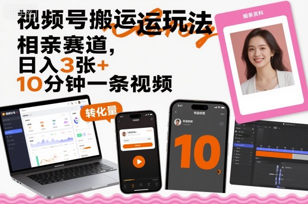 视频号搬运玩法，相亲赛道，日入3张 ，10分钟一条视频-51云资源