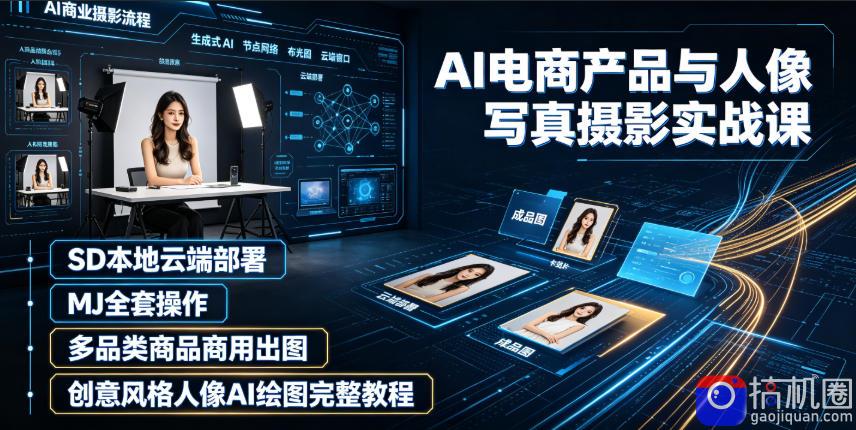 AI电商产品与人像写真摄影实战课｜SD本地云端部署、MJ全套操作、多品类商品商用出图、创意风格人像AI绘图完整教程