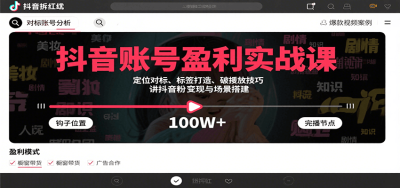抖音账号盈利实战课,定位对标、标签打造、破播放技巧,讲涨粉变现与场景搭建-51云资源