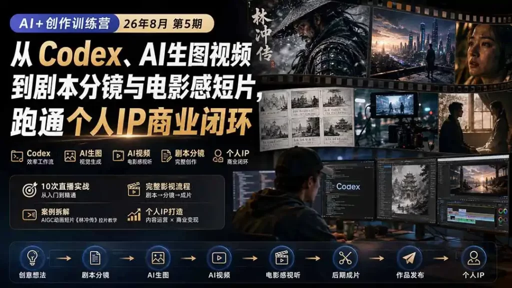 AI 创作训练营26年第5期-更新:从Codex、AI生图视频到剧本分镜与电影感短片,跑通个人IP商业闭环-51云资源