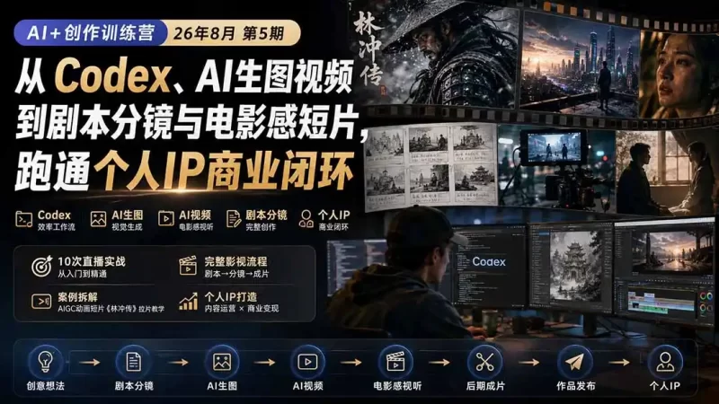 AI 创作训练营26年第5期-更新:从Codex、AI生图视频到剧本分镜与电影感短片,跑通个人IP商业闭环-51云资源