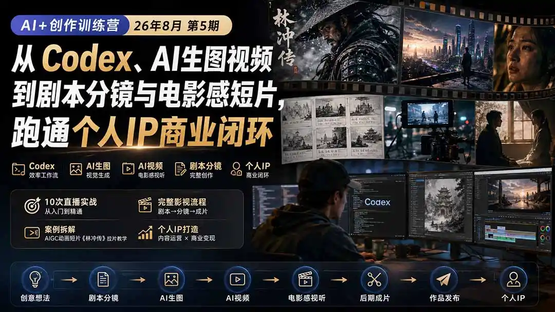 AI 创作训练营26年第5期-更新:从Codex、AI生图视频到剧本分镜与电影感短片,跑通个人IP商业闭环