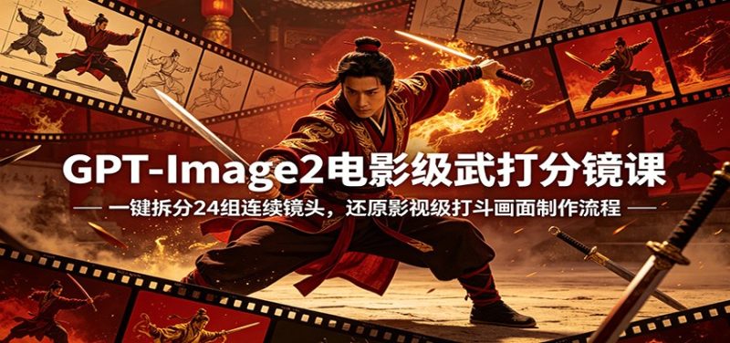 GPT-Image2电影级武打分镜课：一键拆分24组连续镜头，还原影视级打斗画面制作流程-51云资源