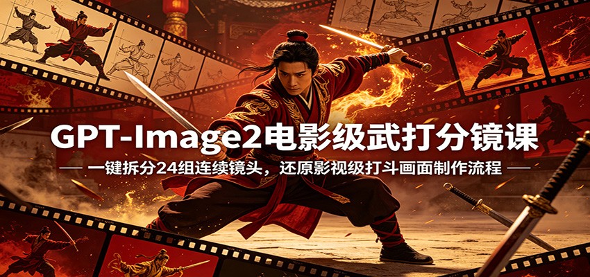 GPT-Image2电影级武打分镜课：一键拆分24组连续镜头，还原影视级打斗画面制作流程-51云资源