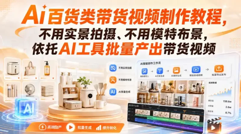 Ai百货类带货视频制作教程,不用实景拍摄、不用模特布景,依托AI工具批量产出带货视频-51云资源
