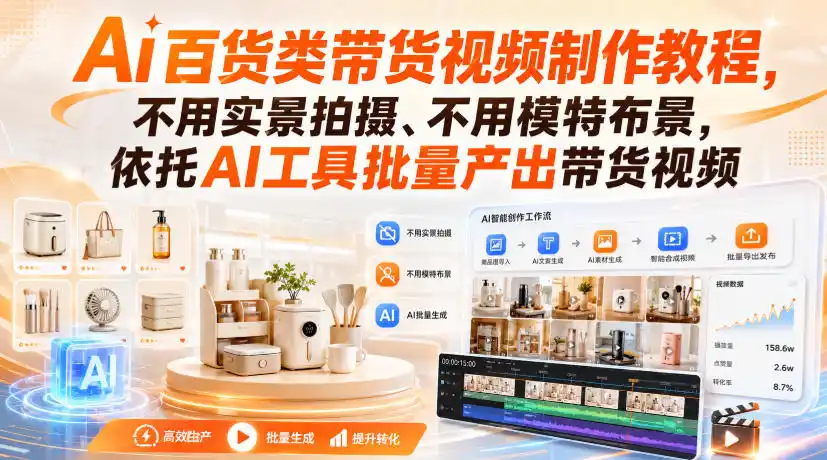 Ai百货类带货视频制作教程,不用实景拍摄、不用模特布景,依托AI工具批量产出带货视频-51云资源