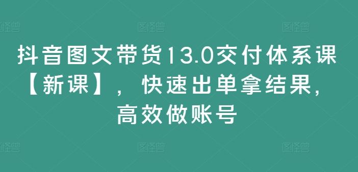 抖音图文带货13.0交付体系课【新课】,快速出单拿结果,高效做账号-51云资源