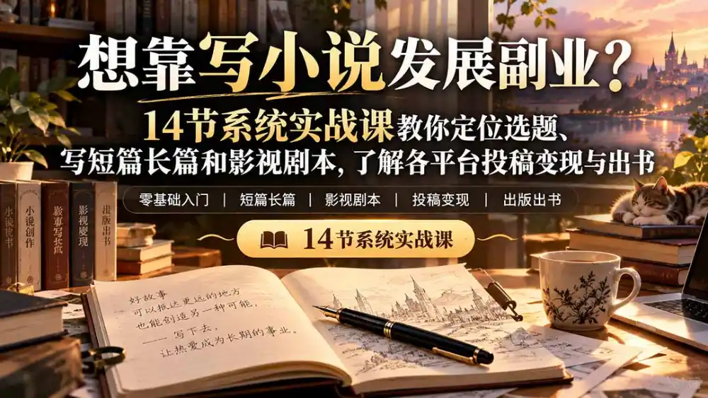 【无水印】想靠写小说发展副业?14节系统实战课教你定位选题、写短篇长篇和影视剧本,了解各平台投稿变现与出书-51云资源
