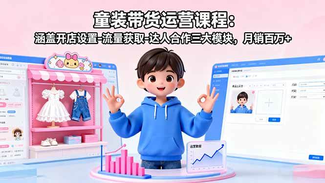 (16081期)童装带货运营课程:涵盖开店设置-流量获取-达人合作三大模块,月销百万-51云资源