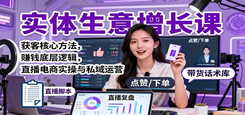 实体生意增长课:获客核心方法,赚钱底层逻辑,直播电商实操与私域运营-51云资源