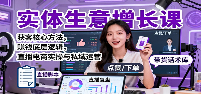 实体生意增长课:获客核心方法,赚钱底层逻辑,直播电商实操与私域运营