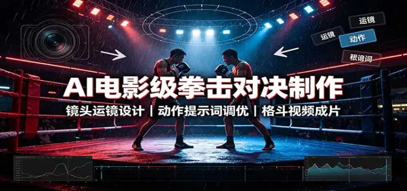 AI电影级拳击对决制作:镜头运镜设计,动作提示词调优,格斗视频成片-51云资源