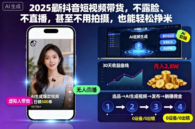 2025最新抖音短视频带货,不露脸、不直播,甚至不用拍摄,也能轻松挣米-51云资源