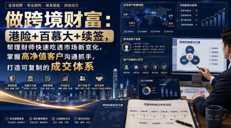 做跨境财富:港险 百慕大 续签,帮理财师快速吃透市场新变化,掌握高净值客户沟通抓手,打造可复制的成交体系-51云资源