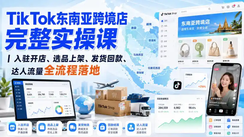 TikTok东南亚跨境店完整实操课｜入驻开店、选品上架、发货回款、达人流量全流程落地-51云资源