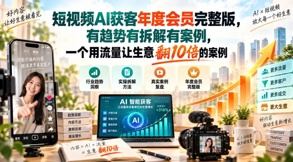 短视频AI获客年度会员完整版,有趋势有拆解有案例,一个用流量让生意翻10倍的案例-51云资源
